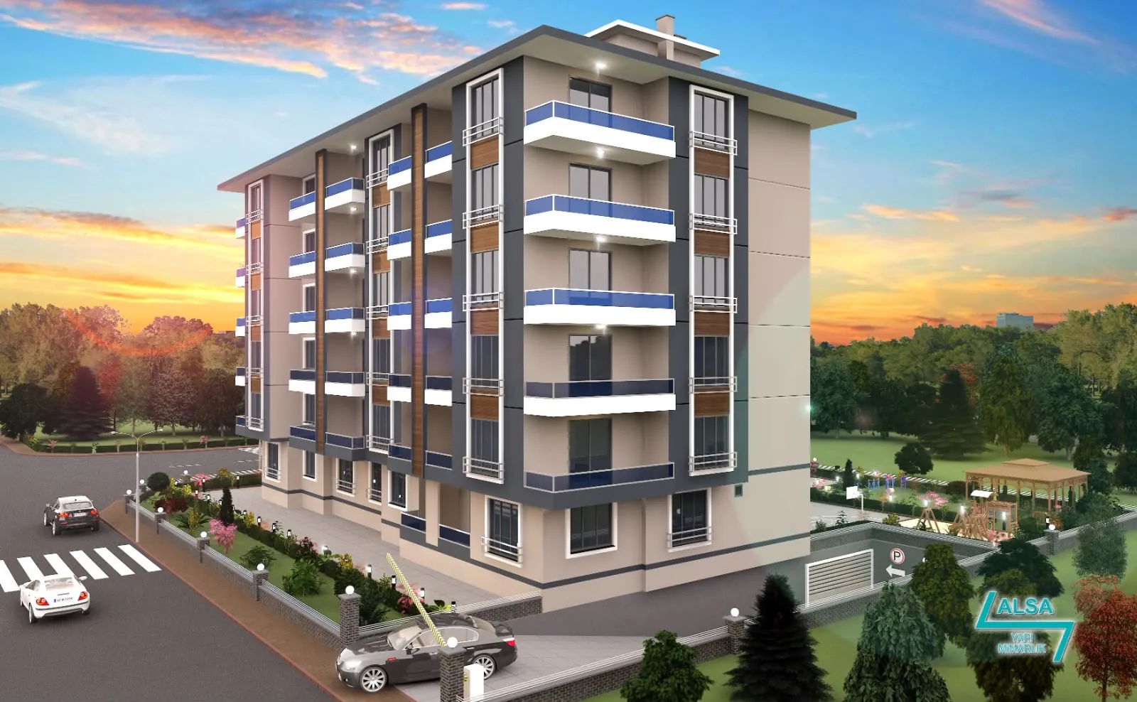 Batı Park Evleri render, gün batımı görünümü
