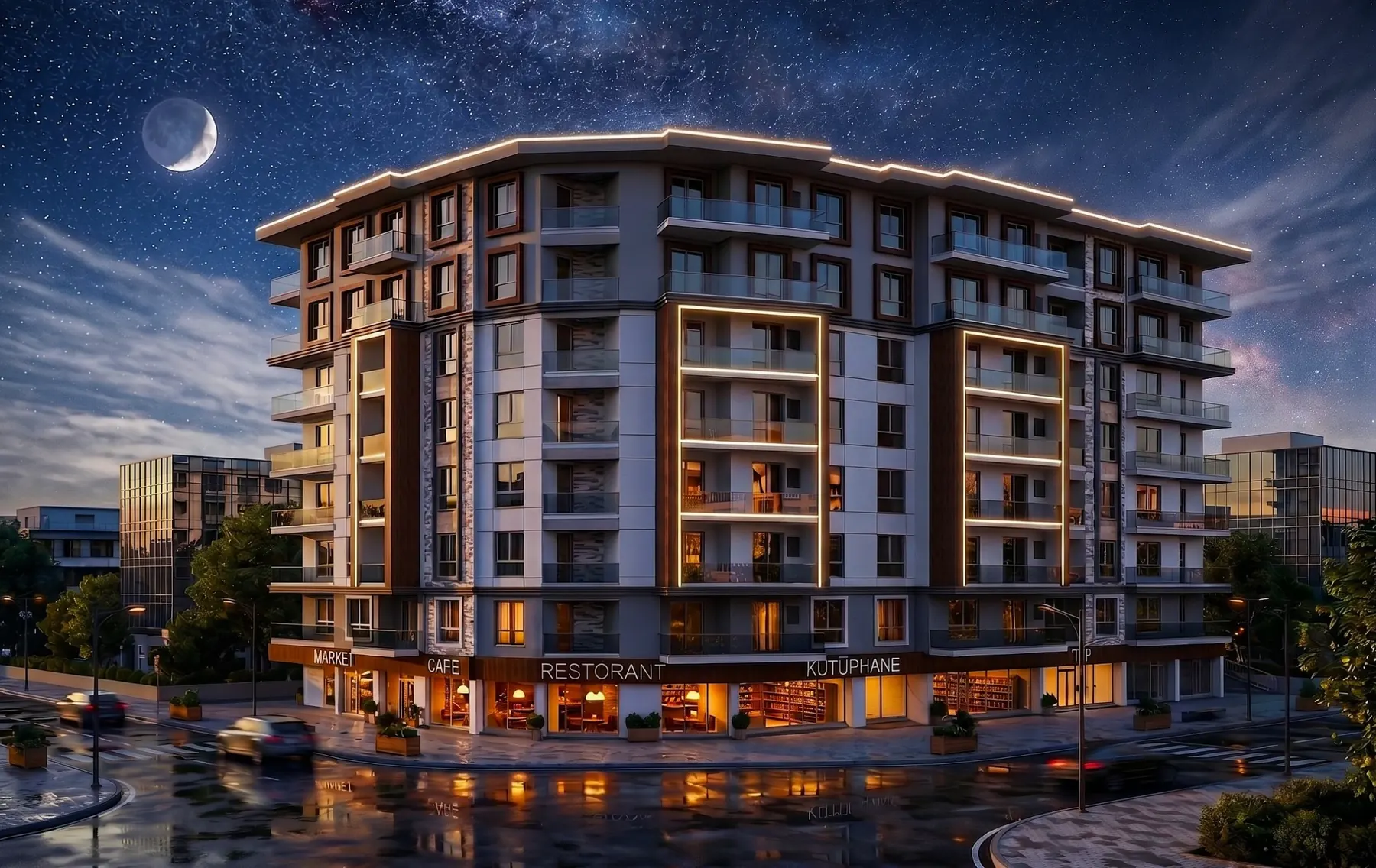 Gece dış cephe görünümü